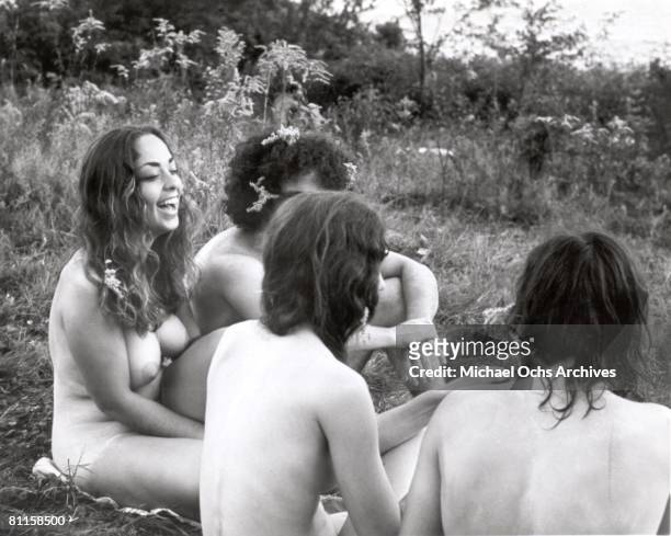 Fans at the Woodstock Music & Art Fair held at Max Yasgur's dairy farm in August, 1969 near White Lake a hamlet of Bethel, New York.