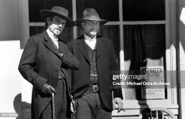 Actors Dennis Quaid and Kevin Costner star in the film 'Wyatt Earp'.