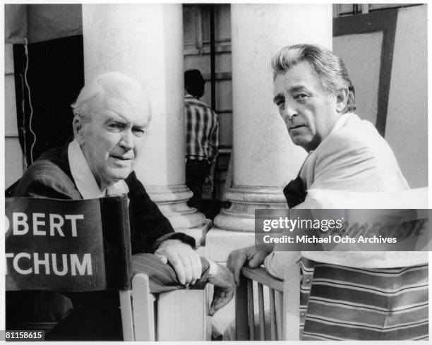 Actors Jimmy Stewart and Robert Mitchum in 1978.