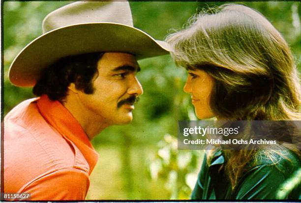 Actors Burt Reynolds and Sally Field in the film 'Smokey and the Bandit'.