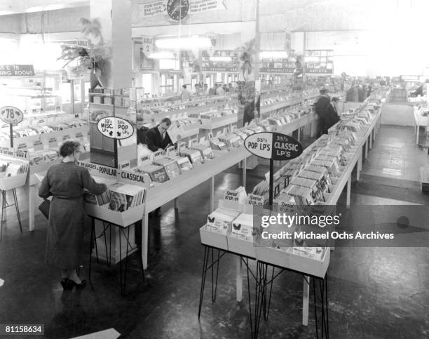Interior view of Wallichs Music City record store which was started by Glenn E. Wallichs who later started Capitol Records with 2 partners right next...