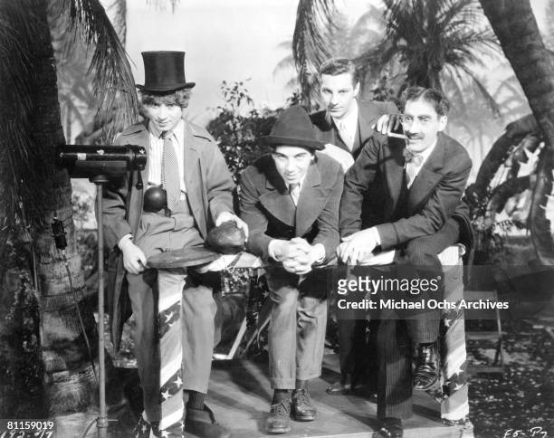 The Marx Brothers L-R Harpo Marx, Chico Marx, Zeppo Marx and Groucho Marx in a scene from Paramount Picture's 'Horse Feathers' in 1932 in Los...