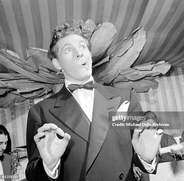 Actor and comedian Danny Kaye performs at La Martinique nightclub at 57 West 57th Street in 1941 in New york City, New York.