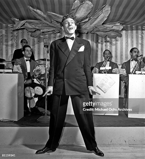 Actor and comedian Danny Kaye performs at La Martinique nightclub at 57 West 57th Street in 1941 in New york City, New York.