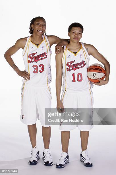 Angelina Williams and LaToya Bond of the Indiana Fever pose for a portrait during the WNBA Media Day on May 8, 2008 in Indianapolis, Indiana. NOTE TO...