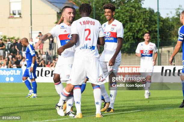 Sergi Darder, Mapou Yanga Mbiwa and Willem Geubbels of Lyon celebrate his goal during the friendly match between Olympique Lyonnais and...