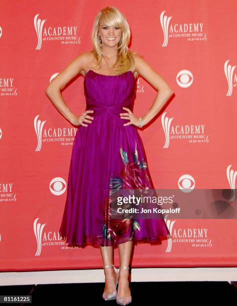Singer Carrie Underwood poses in the press room during the 43rd annual Academy Of Country Music Awards held at the MGM Grand Garden Arena on May 18,...