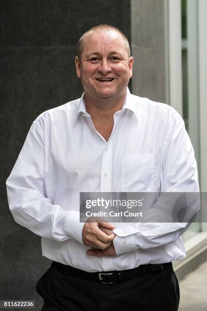 Owner of Sports Direct and Newcastle United, Mike Ashley, arrives at the High Court on July 10, 2017 in London, England. Mr Ashley is defending...