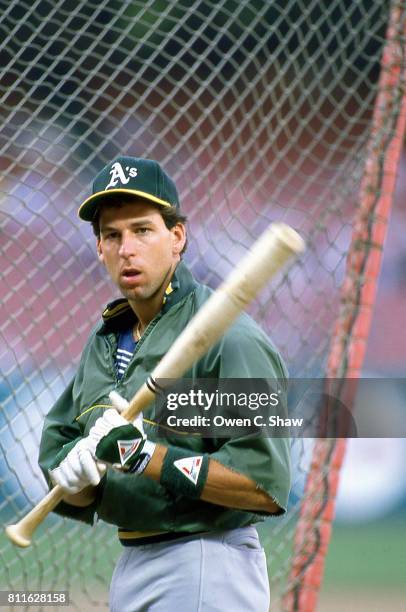 Walt Weiss of the Oakland A's takes BP against the California Angels at the Big A in Anaheim,California.