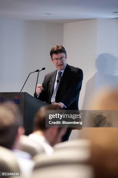 Greg Clark, U.K. Business secretary, gestures while delivering a speech on industrial strategy to the Resolution Foundation in London, U.K., on...