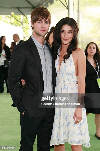 Actor Chace Cawford and actress Jessica Szohr arrive at the CW Network's Upfront at the Lincoln Center on May 13, 2008 in New York City.