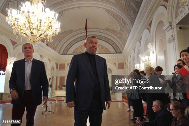 Director of the Bolshoi Ballet Makhar Vaziev and the Bolshoi theatre general director Vladimir Urin give a press conference on the postponement of...