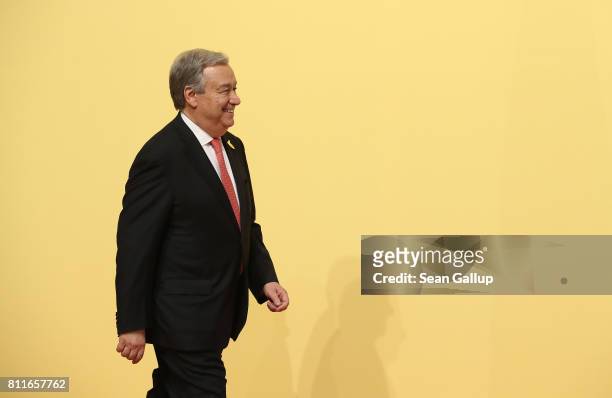 United Nations Secretary-General Antonio Guterres arrives for the first day of the G20 economic summit on July 7, 2017 in Hamburg, Germany. The G20...