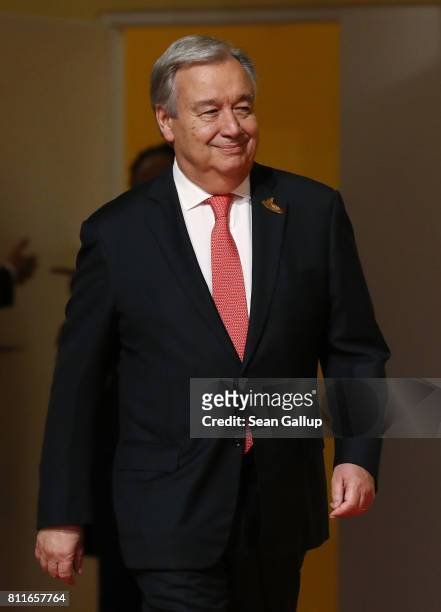United Nations Secretary-General Antonio Guterres arrives for the first day of the G20 economic summit on July 7, 2017 in Hamburg, Germany. The G20...