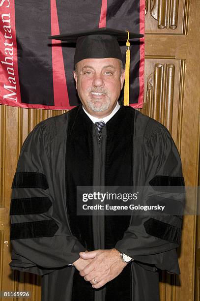 Billy Joel poses before receiving honorary Doctorates from the Manhattan School of Music at the Riverside Church in Harlem on May 16, 2008 in New...