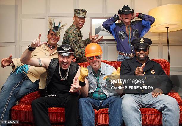 The 2008 line-up of American disco group Village People Felipe Rose, Eric Anzalone, Alex Briley, David Hodo, Jeff Olson and Ray Simpson pose during a...