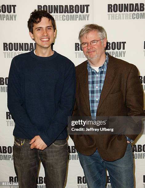 Actor Charles Socarides and Playwright Christopher Durang pose during the cast photo call of "The Marriage of Bette & Boo" at their rehearsal studio...