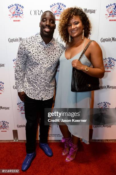 Vontae Davis and wife Megan Harpe at the 2017 All-Star Bash sponsored by Captain Morgan during MLB All-Star Week Miami on July 9, 2017 in Miami...