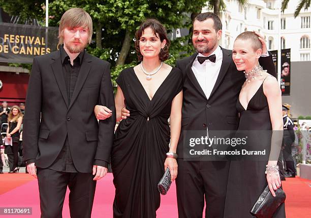Actor Felix Lajko, actress Lili Monori, director Korn?l Mundrucz? and actress Orsi Toth arrive at the 'Delta' Premiere at the Palais des Festivals...