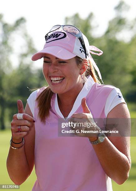 Paula Creamer gives a thumbs-up after winning the SemGroup Championship presented by John Q. Hammons on May 4, 2008 at Cedar Ridge Country Club in...