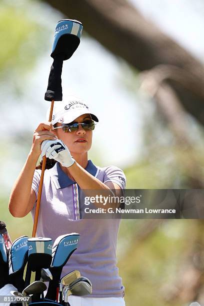 Leta Lindley pulls a club from her bag during the final round of the SemGroup Championship presented by John Q. Hammons on May 4, 2008 at Cedar Ridge...