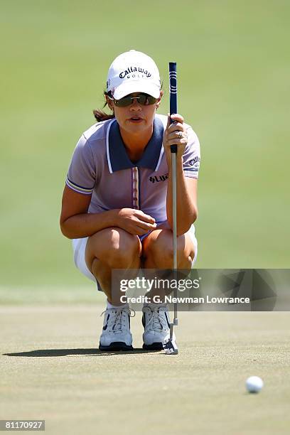 Leta Lindley lines up a putt during the final round of the SemGroup Championship presented by John Q. Hammons on May 4, 2008 at Cedar Ridge Country...