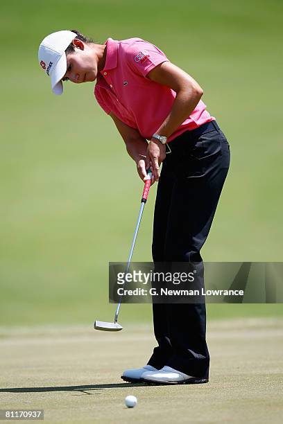 Lorena Ochoa of Mexico putts during the final round of the SemGroup Championship presented by John Q. Hammons on May 4, 2008 at Cedar Ridge Country...
