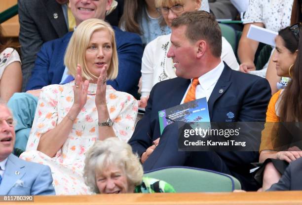 Joely Richardson and Matthew Pinsent attend day seven of the Wimbledon Tennis Championships at the All England Lawn Tennis and Croquet Club on July...