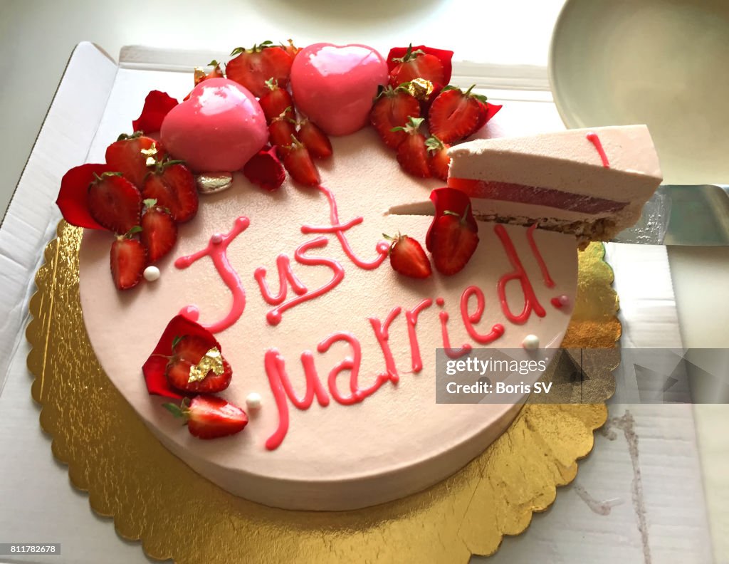 Wedding Cake with Just Married Words