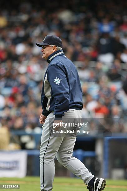 John McLaren, manager of the Seattle Mariners during the game against the New York Yankees at the Yankee Stadium in the Bronx, New York on May 3,...