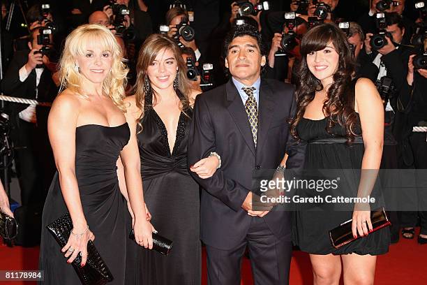 Diego Maradona and family ex wife Claudia Villafane and daughters Dalma Nerea and Giannina Dinorah attends the 'Maradona' Premiere at the Palais des...