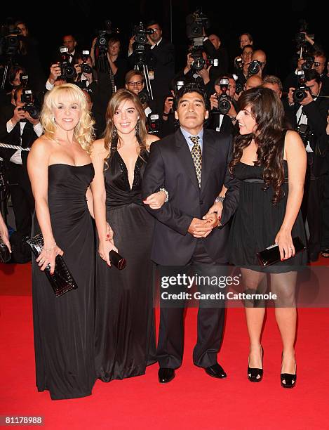 Diego Maradona and family ex wife Claudia Villafane and daughters Dalma Nerea and Giannina Dinorah attends the 'Maradona' Premiere at the Palais des...