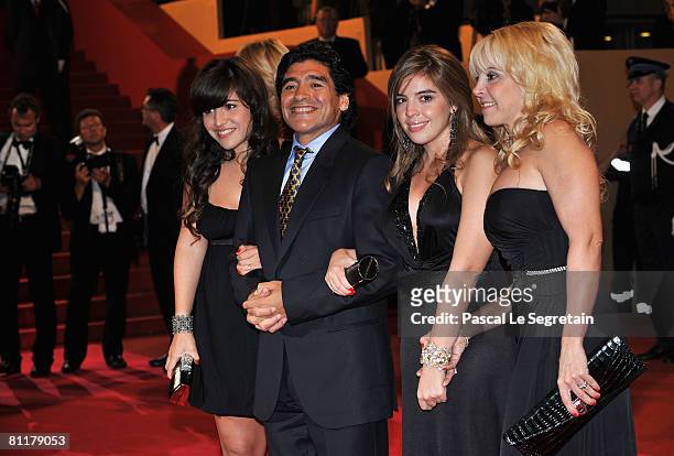 Diego Maradona and family ex wife Claudia Villafane and daughters Dalma Nerea and Giannina Dinorah attends the 'Maradona' Premiere at the Palais des...