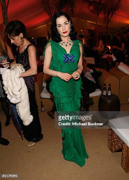 Dancer Dita Von Teese attends the Roman Polanski "Wanted and Desired" after party at Nikki Beach during the 61st Cannes International Film Festival...