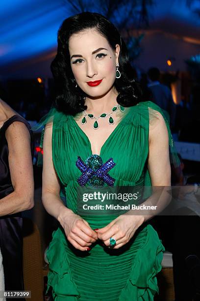 Dancer Dita Von Teese attends the Roman Polanski "Wanted and Desired" after party at Nikki Beach during the 61st Cannes International Film Festival...