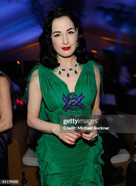 Dancer Dita Von Teese attends the Roman Polanski "Wanted and Desired" after party at Nikki Beach during the 61st Cannes International Film Festival...