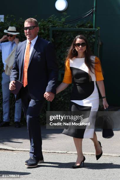 Matthew Pinsent and Dementra Pinsent seen arriving at Day 7 of Wimbledon 2017 on July 10, 2017 in London, England.