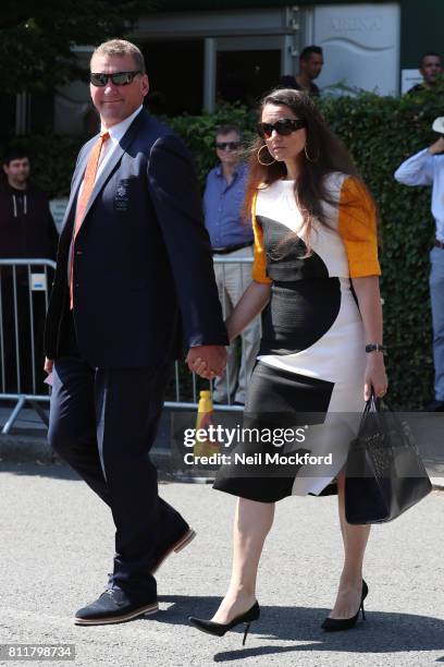 Matthew Pinsent and Dementra Pinsent seen arriving at Day 7 of Wimbledon 2017 on July 10, 2017 in London, England.