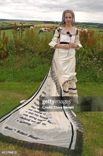 Greta Bellamacina poses at her wedding to Robert Montgomery on July 8, 2017 in Exeter, England.