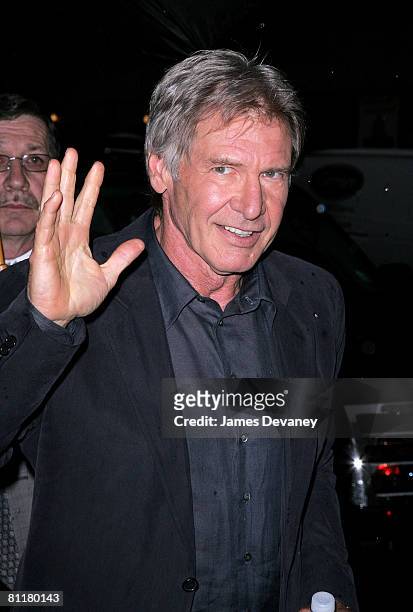 Actor Harrison Ford visits the "Late Show with David Letterman" at the Ed Sullivan Theater May 20, 2008 in New York City.