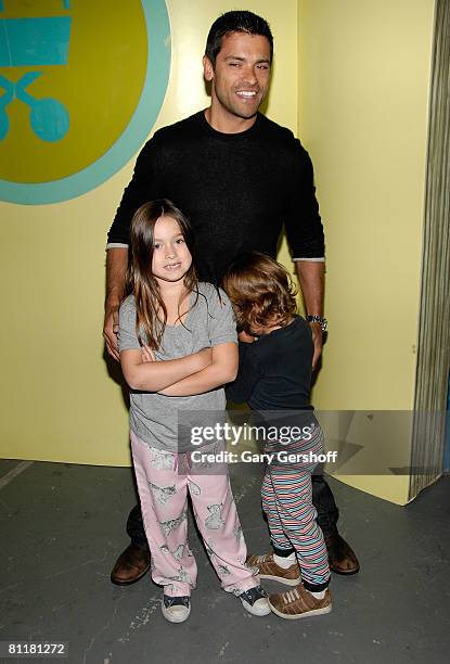 Actor Mark Consuelos, daughter Lola Grace and son Joaquin attend the Baby Buggy Bedtime Bash at The Waterfront on May 20, 2008 in New York City.