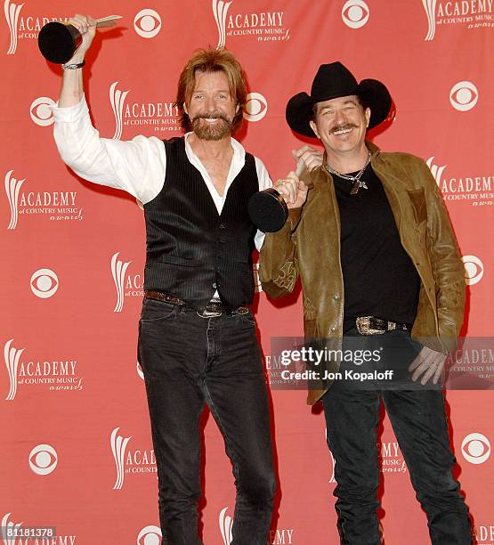 Brooks and Dunn poses in the press room during the 43rd annual Academy Of Country Music Awards held at the MGM Grand Garden Arena on May 18, 2008 in...