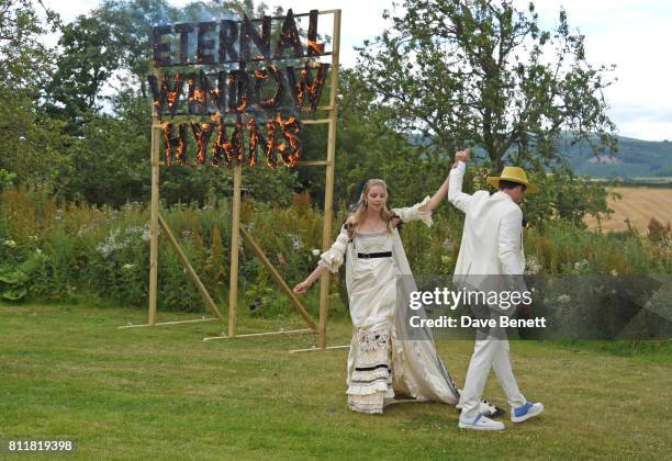 Greta Bellamacina and Robert Montgomery dance at their wedding on July 8, 2017 in Exeter, England.