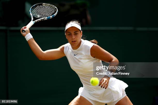 Ana Konjuh of Croatia plays a forehand during the Ladies Singles fourth round match against Venus Williams of The United States on day seven of the...