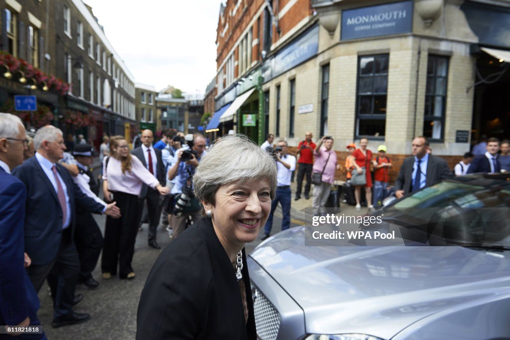 Theresa May Visits Borough Market With Australian Prime Minister Malcolm Turnbull