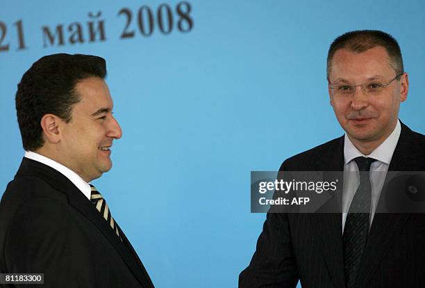 Bulgarian Prime Minister Sergey Stanishev greets Turkish Foreign Minister Ali Babacan prior the 11th meeting of foreign ministers and heads of state...