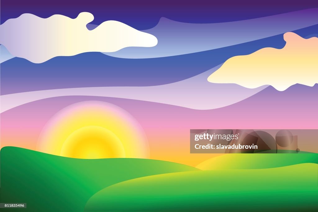 Fondo De Vector De Dibujos Animados Coloridos Paisaje Puesta De Sol  Ilustración de stock - Getty Images