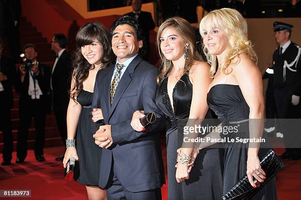 Diego Maradona and ex wife Claudia Villafane and daughters Dalma Nerea and Giannina Dinorah attend the 'Maradona' Premiere at the Palais des...