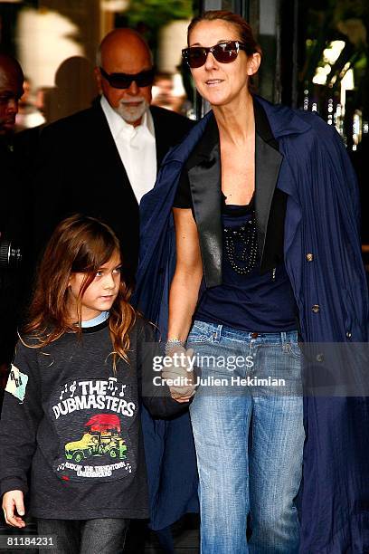 Celine Dion, her son Rene-Charles and her husband Rene leave the Four Seasons George V hotel on May 20, 2008 in Paris, France.