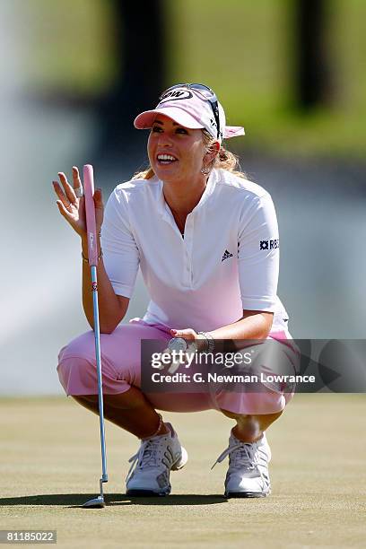 Paula Creamer laughs during the third round of the SemGroup Championship presented by John Q. Hammons on May 3, 2008 at Cedar Ridge Country Club in...